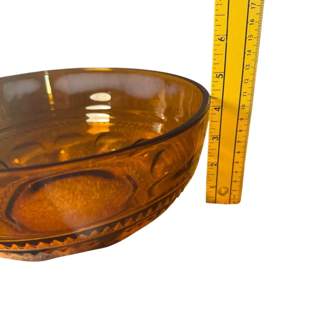 Vintage Amber King's Crown Thumbprint Glass Bowl Embossed Pattern Serving‎ Dish